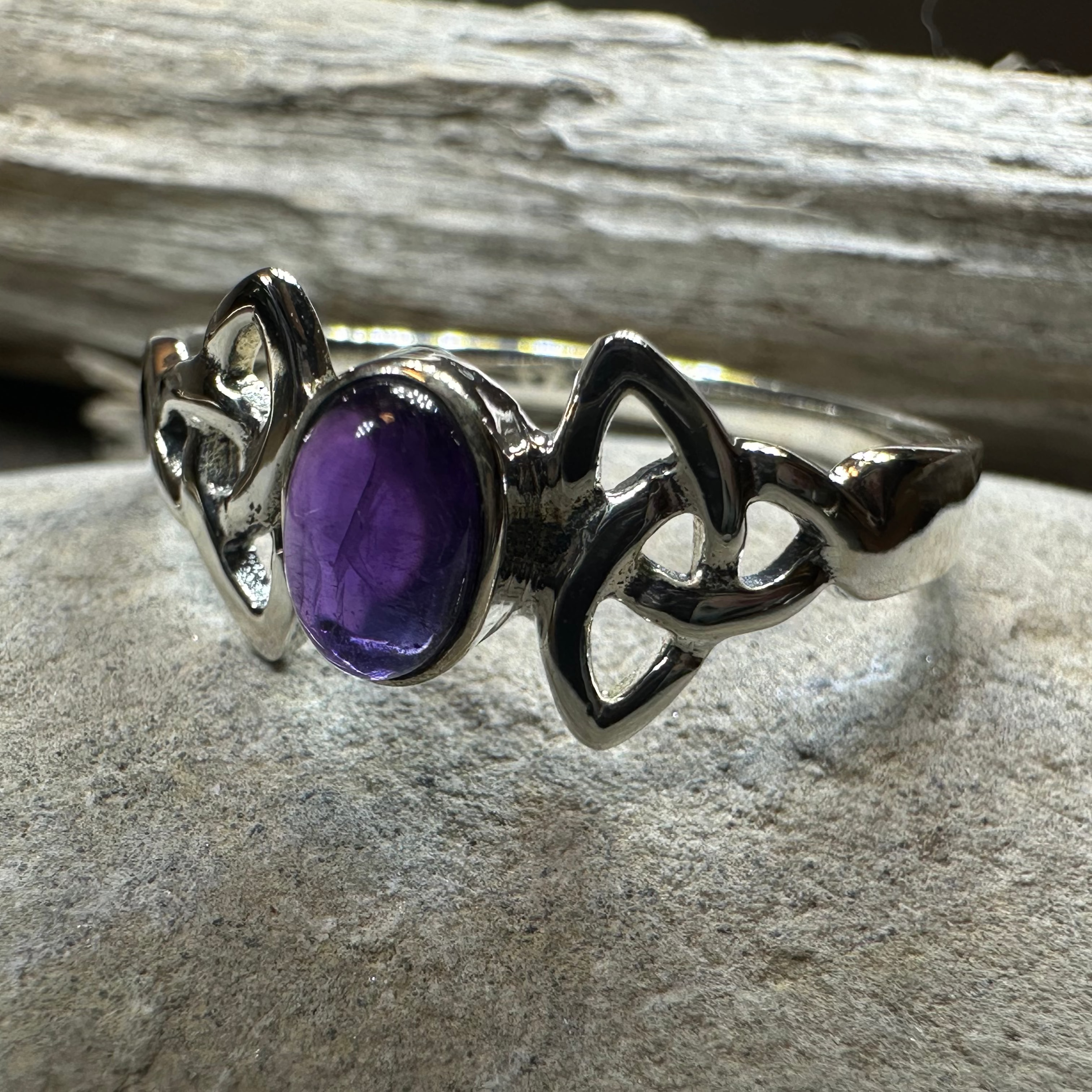 Rori Celtic Trinity Knot Amethyst Ring in Sterling Silver