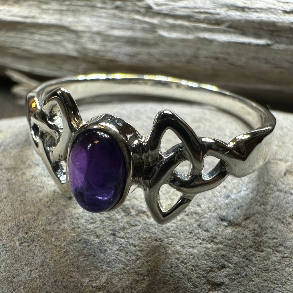Rori Celtic Trinity Knot Amethyst Ring in Sterling Silver