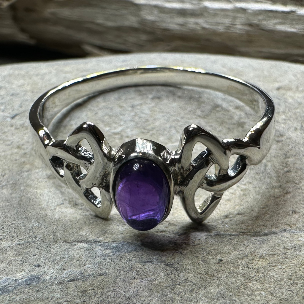 Rori Celtic Trinity Knot Amethyst Ring in Sterling Silver
