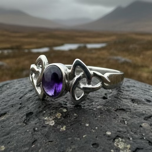 Rori Celtic Trinity Knot Amethyst Ring in Sterling Silver