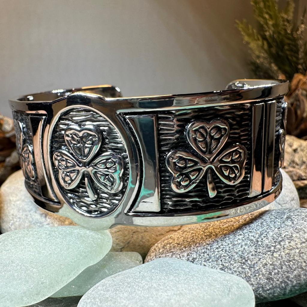 Pewter Irish Shamrock Cuff Bracelet