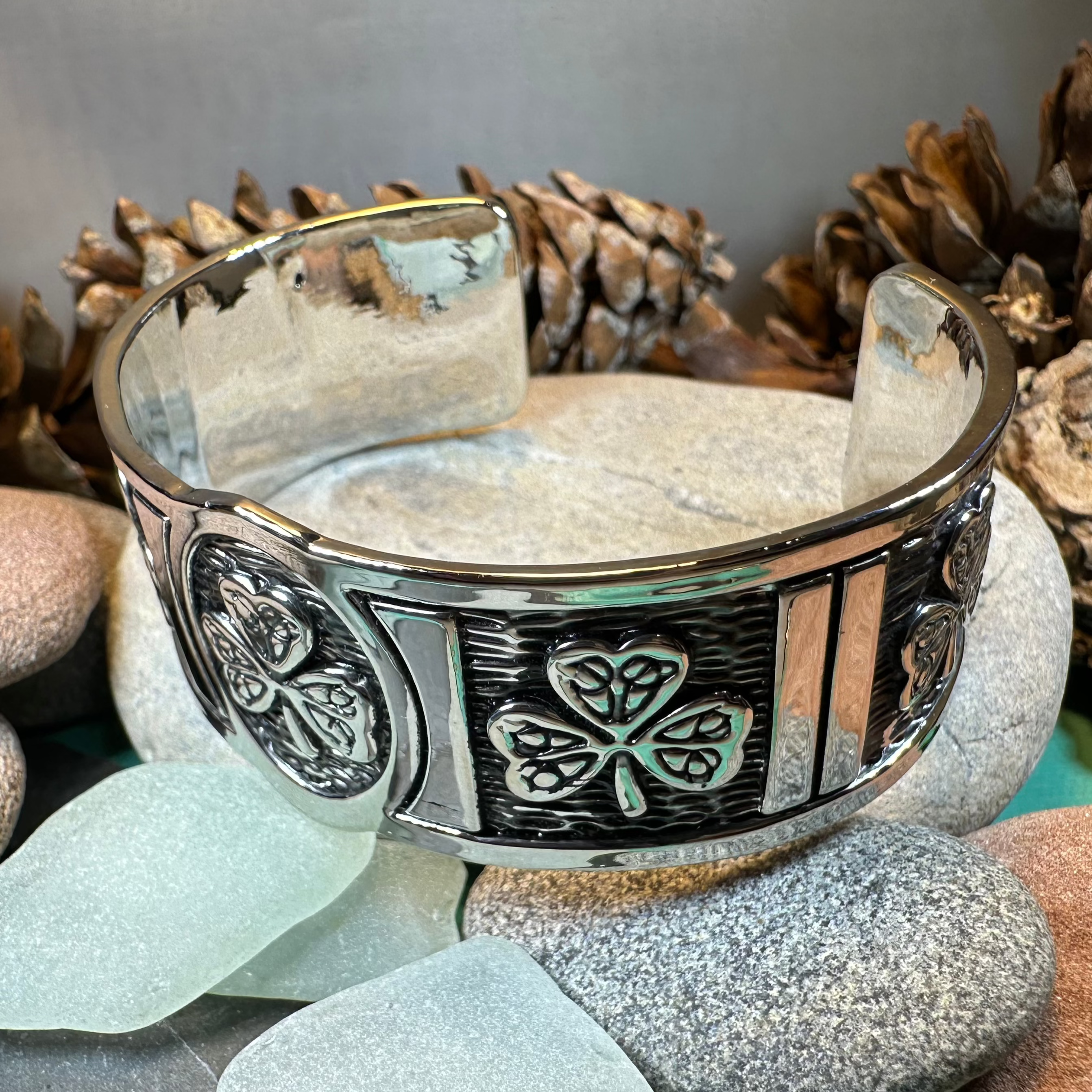Pewter Irish Shamrock Cuff Bracelet