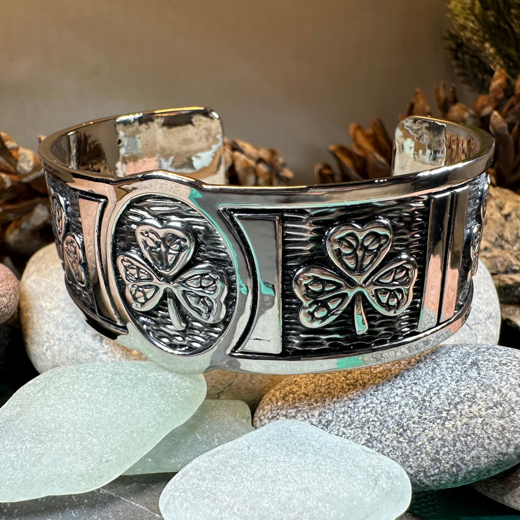 Pewter Irish Shamrock Cuff Bracelet