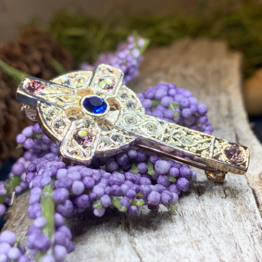 Celtic Cross Crystal Brooch
