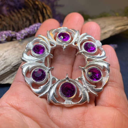 Crystal Celtic Thistle Brooch - Handmade in Scotland
