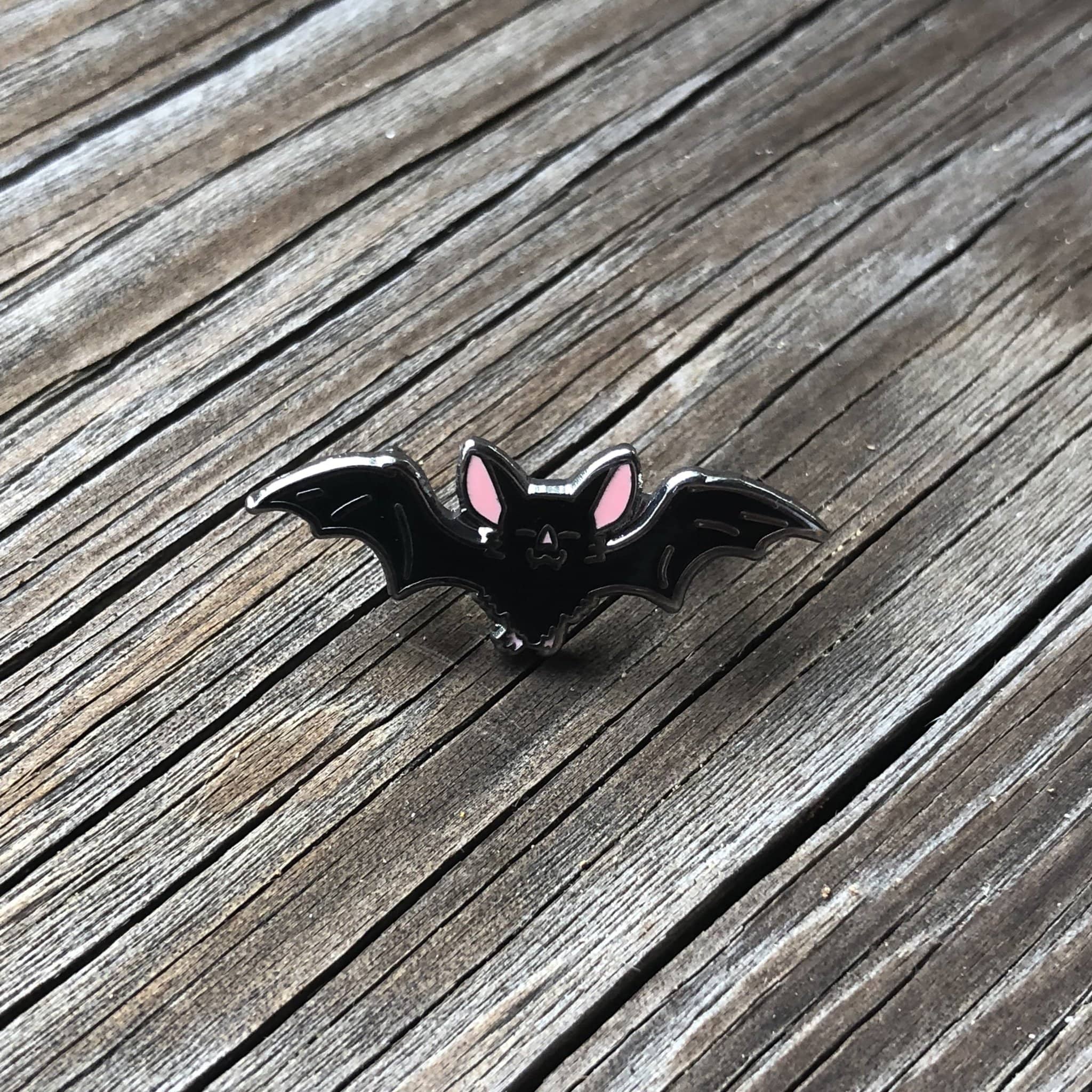 Black Bat Enamel Pin – Hard Enamel Double Post Pin with Rubber Backs