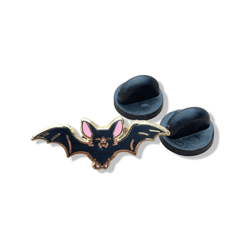 Pin émail chauve-souris noire – Épingle en émail dur à double ardillon avec attaches en caoutchouc