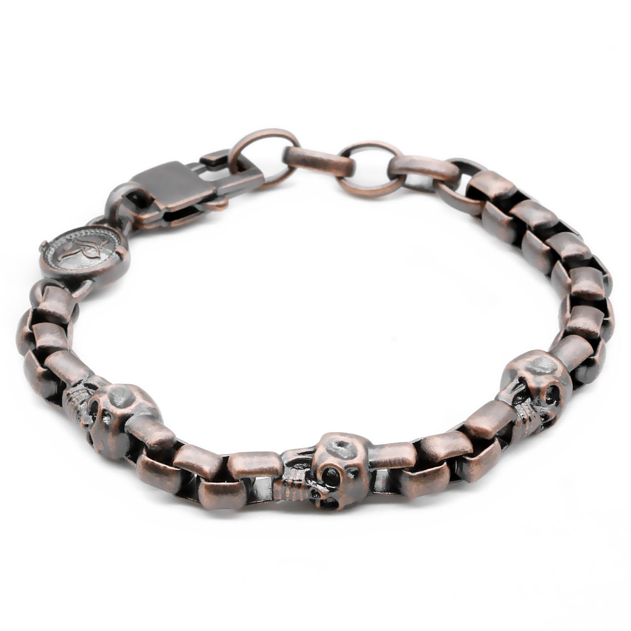 Copper Skull Box Chain Bracelet For Men Gothic Biker