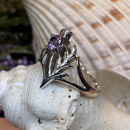 Abhainn Scottish Thistle Amethyst Ring