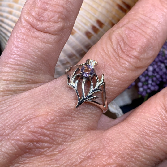 Abhainn Scottish Thistle Amethyst Ring