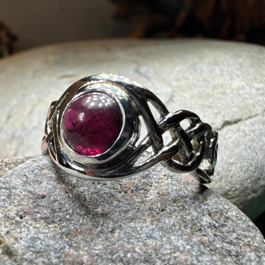 Leah Celtic Knot Garnet Ring in Sterling Silver