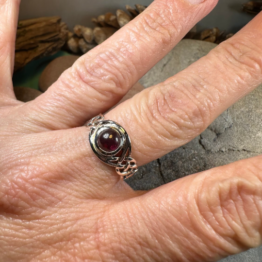 Leah Celtic Knot Garnet Ring in Sterling Silver
