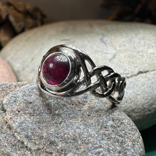 Leah Celtic Knot Garnet Ring in Sterling Silver