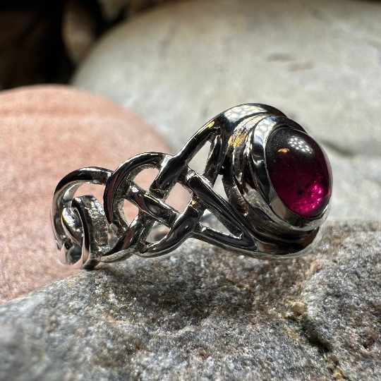 Leah Celtic Knot Garnet Ring in Sterling Silver