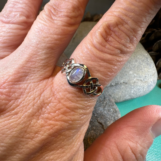 Celeste Celtic Knot Moonstone Ring in Sterling Silver