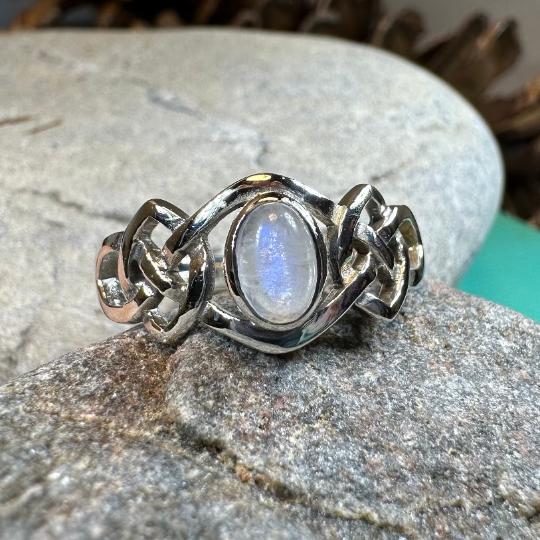 Celeste Celtic Knot Moonstone Ring in Sterling Silver