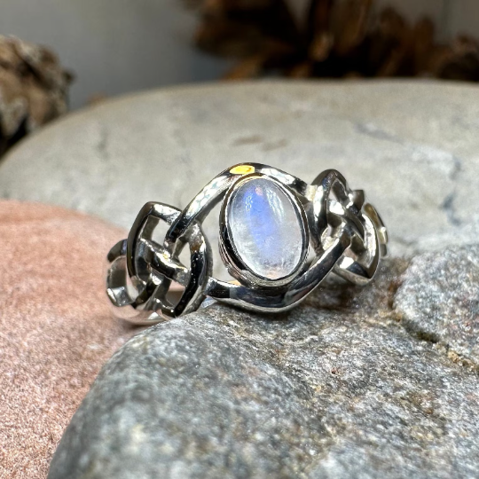 Celeste Celtic Knot Moonstone Ring in Sterling Silver