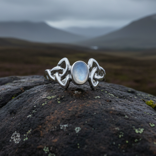 Damask Trinity Knot Moonstone Ring