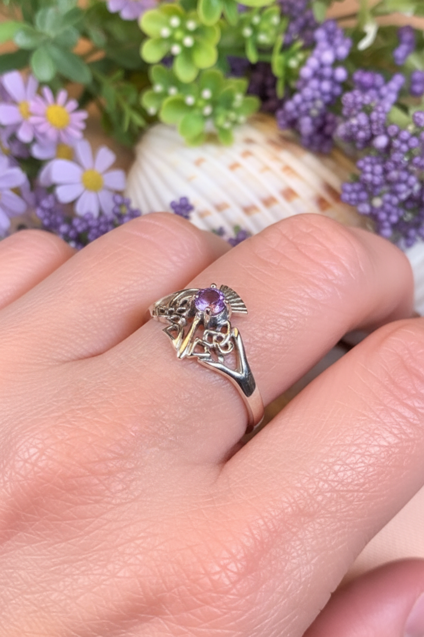 Ailean Scottish Thistle Amethyst Ring