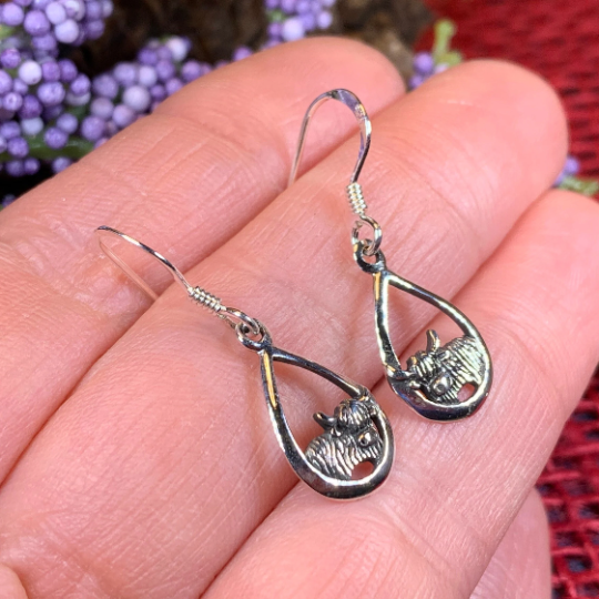 Galloway Scottish Highland Cow Earrings in Sterling Silver