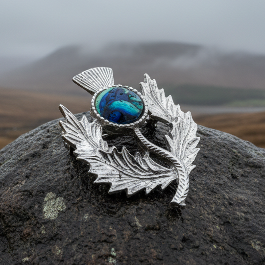 Pewter Heathergems Thistle Brooch - Handmade in Scotland