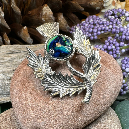 Pewter Heathergems Thistle Brooch - Handmade in Scotland