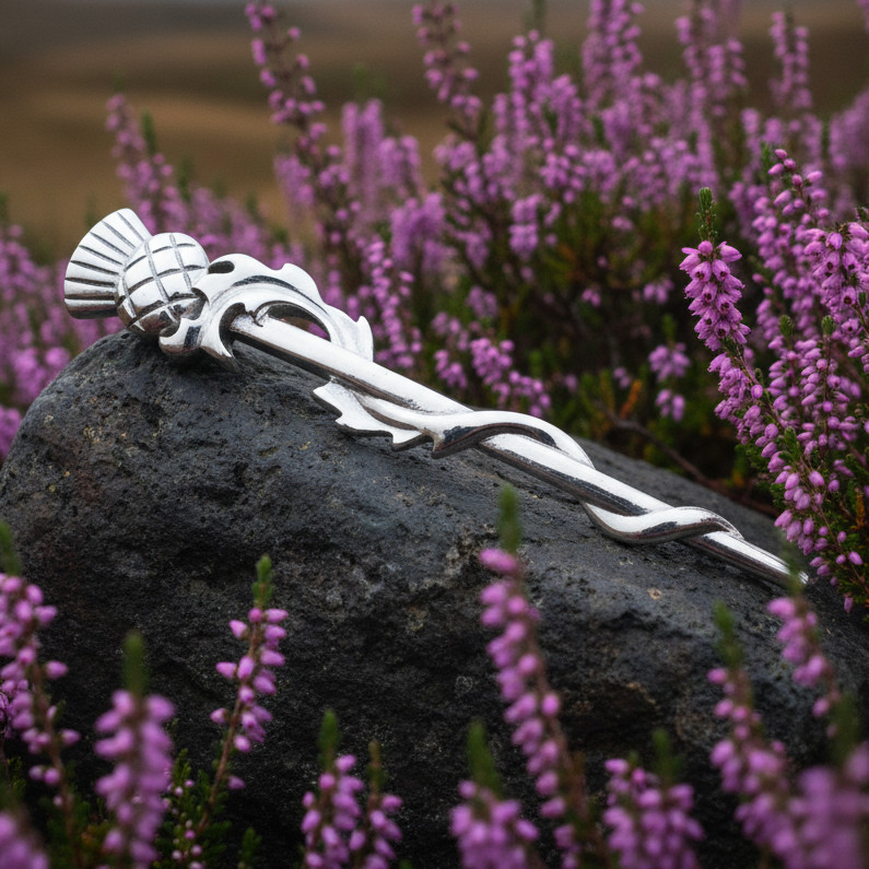 Scrolling Leaf Thistle Kilt Pin