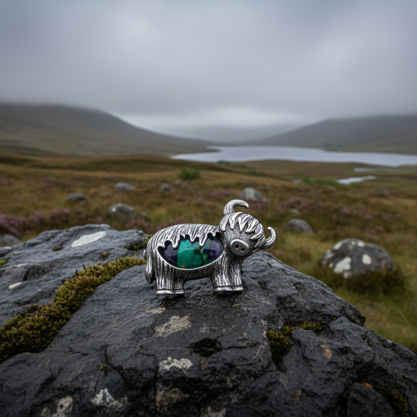 Heathergems Highland Cow Brooch - Handmade in Scotland