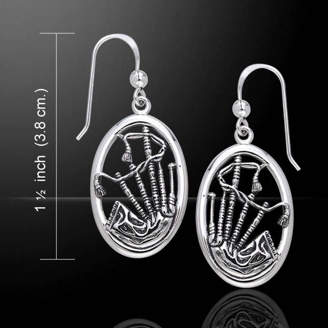 Celtic Bagpipes Earrings in Sterling Silver