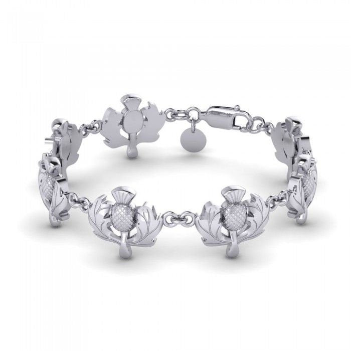 Cheerful Scottish Thistle Bracelet in Sterling Silver