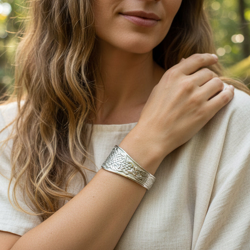 Eun Celtic Bird & Knot Cuff Bracelet - Handmade in Scotland