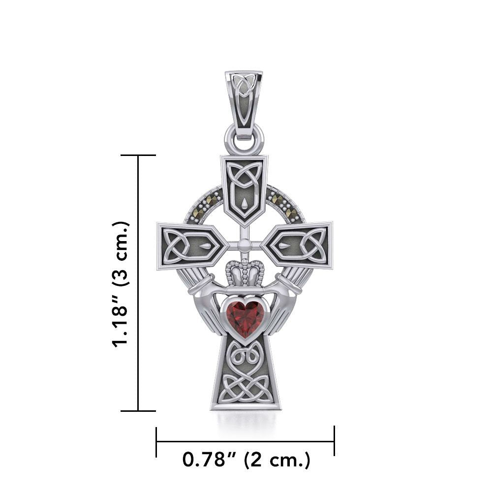 Irish Claddagh Celtic Cross Necklace in Sterling Silver