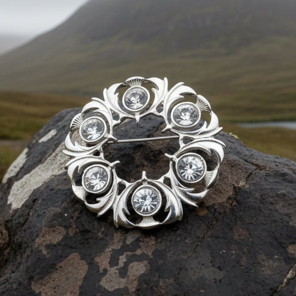 Crystal Celtic Thistle Brooch - Handmade in Scotland