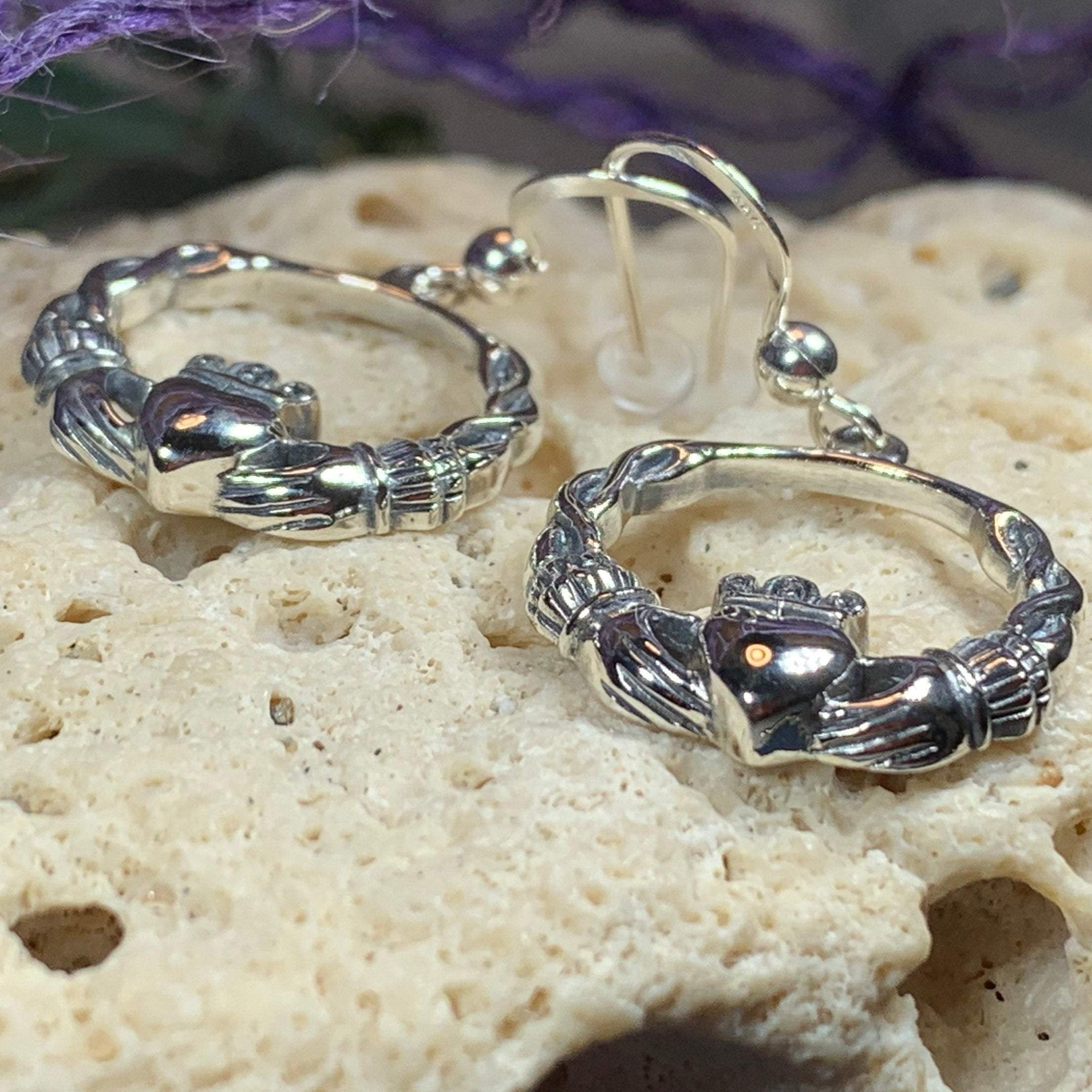 Elegant Irish Claddagh Earrings in Sterling Silver