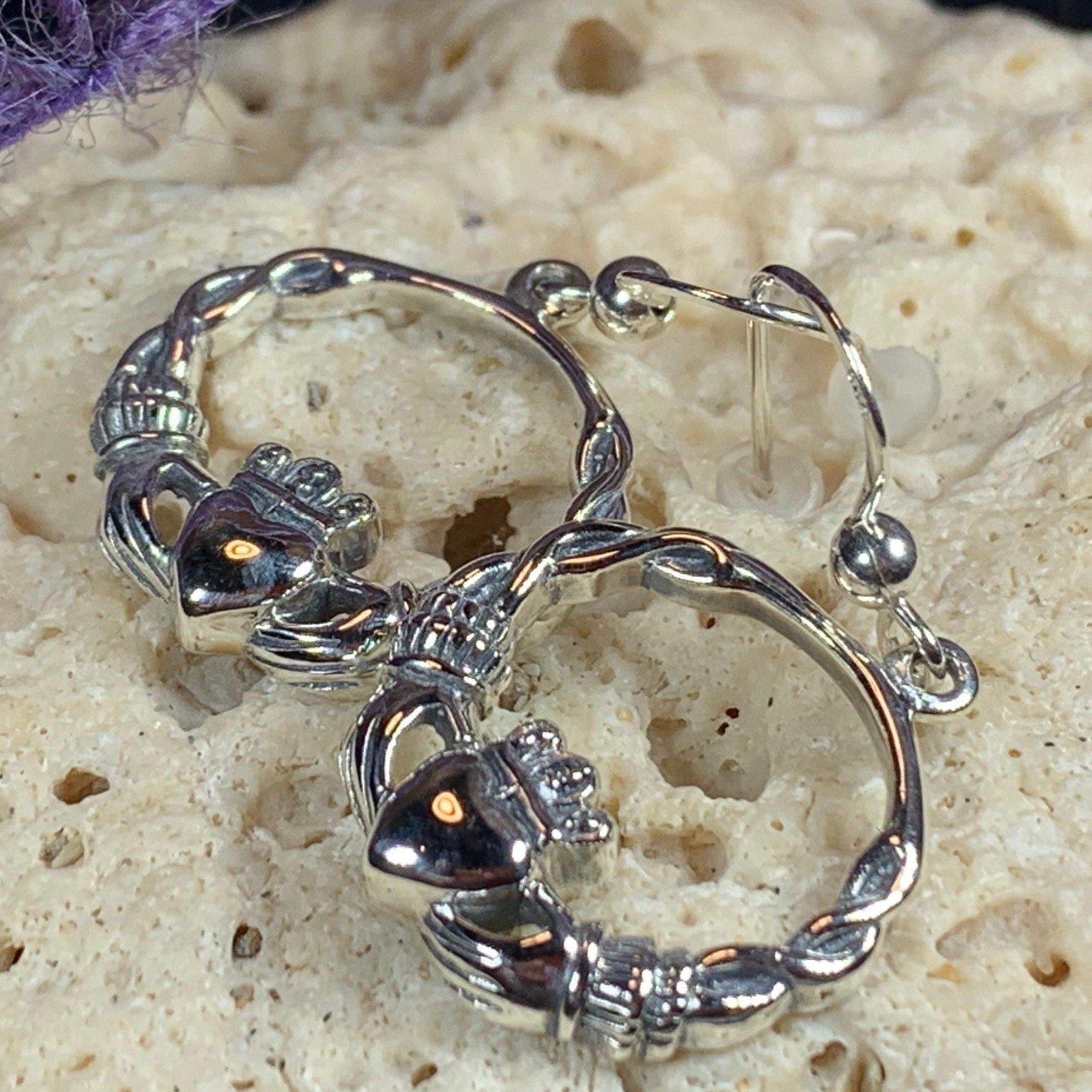 Elegant Irish Claddagh Earrings in Sterling Silver