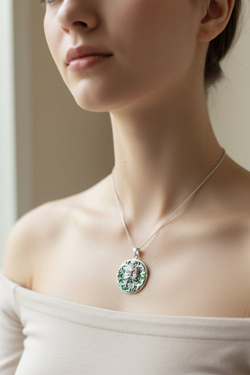 Black Forest Green Man Necklace in Sterling Silver