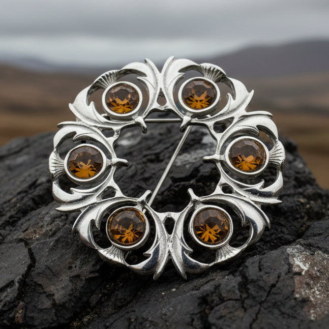 Crystal Celtic Thistle Brooch - Handmade in Scotland