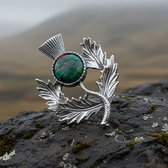 Pewter Heathergems Thistle Brooch - Handmade in Scotland