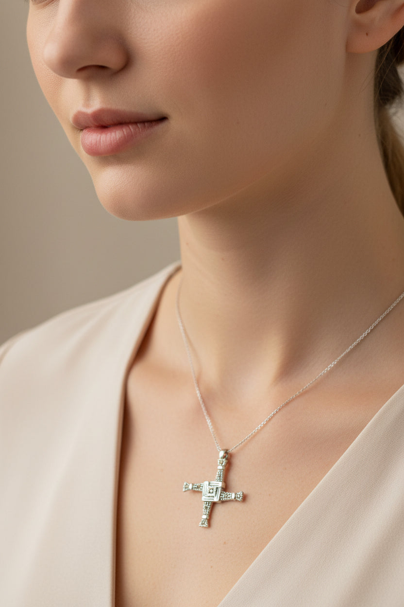 Marcasite Irish Saint Brigid's Cross Necklace