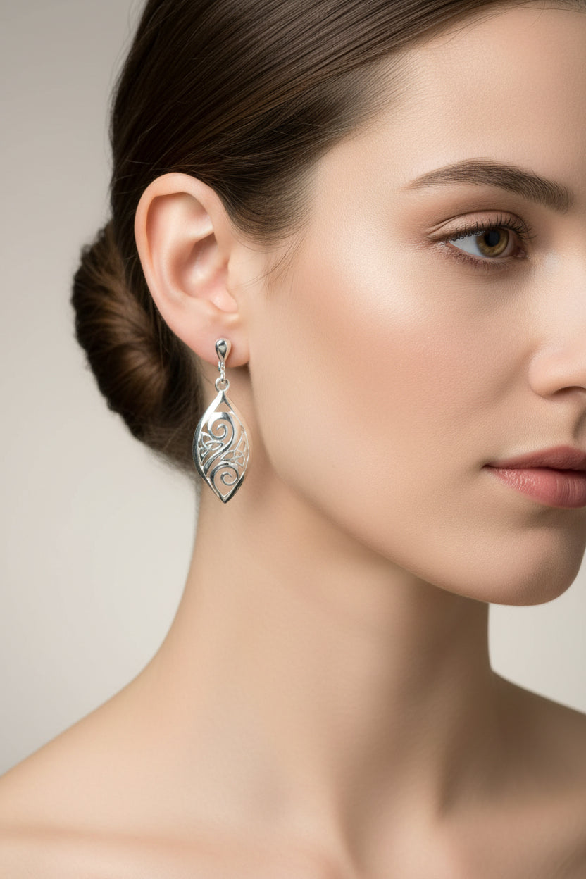Marquise Trinity Knot Leverback Earrings - Made in Ireland