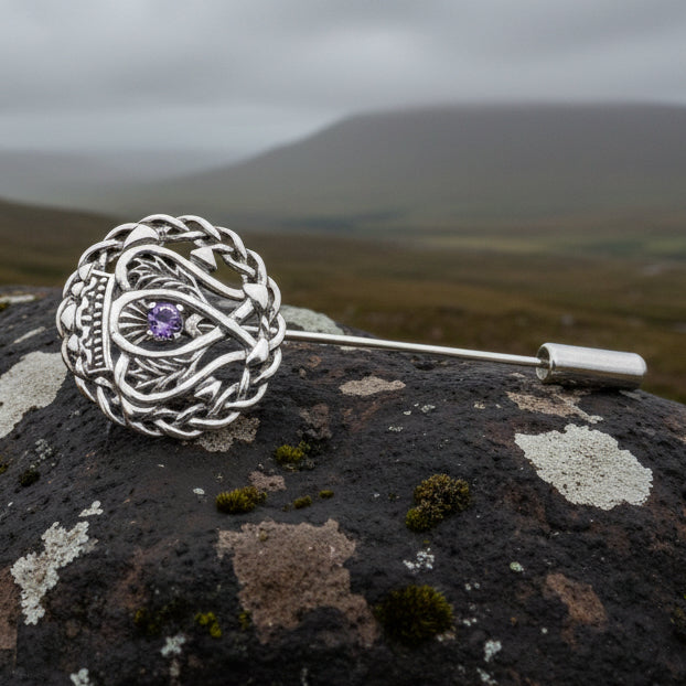 Luckenbooth Amethyst Stick Pin - Handmade in Scotland