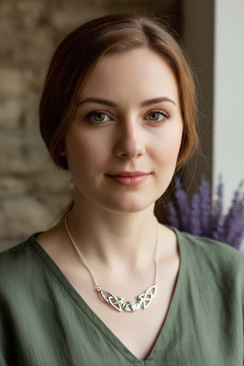 Irish Claddagh Lasting Love Necklace in Sterling Silver
