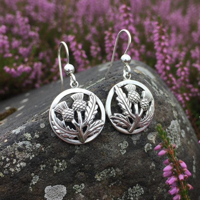 Aviemore Scottish Thistle Earrings in Sterling Silver