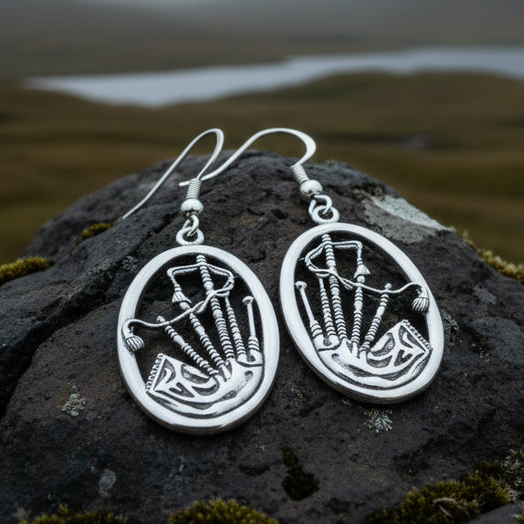 Celtic Bagpipes Earrings in Sterling Silver