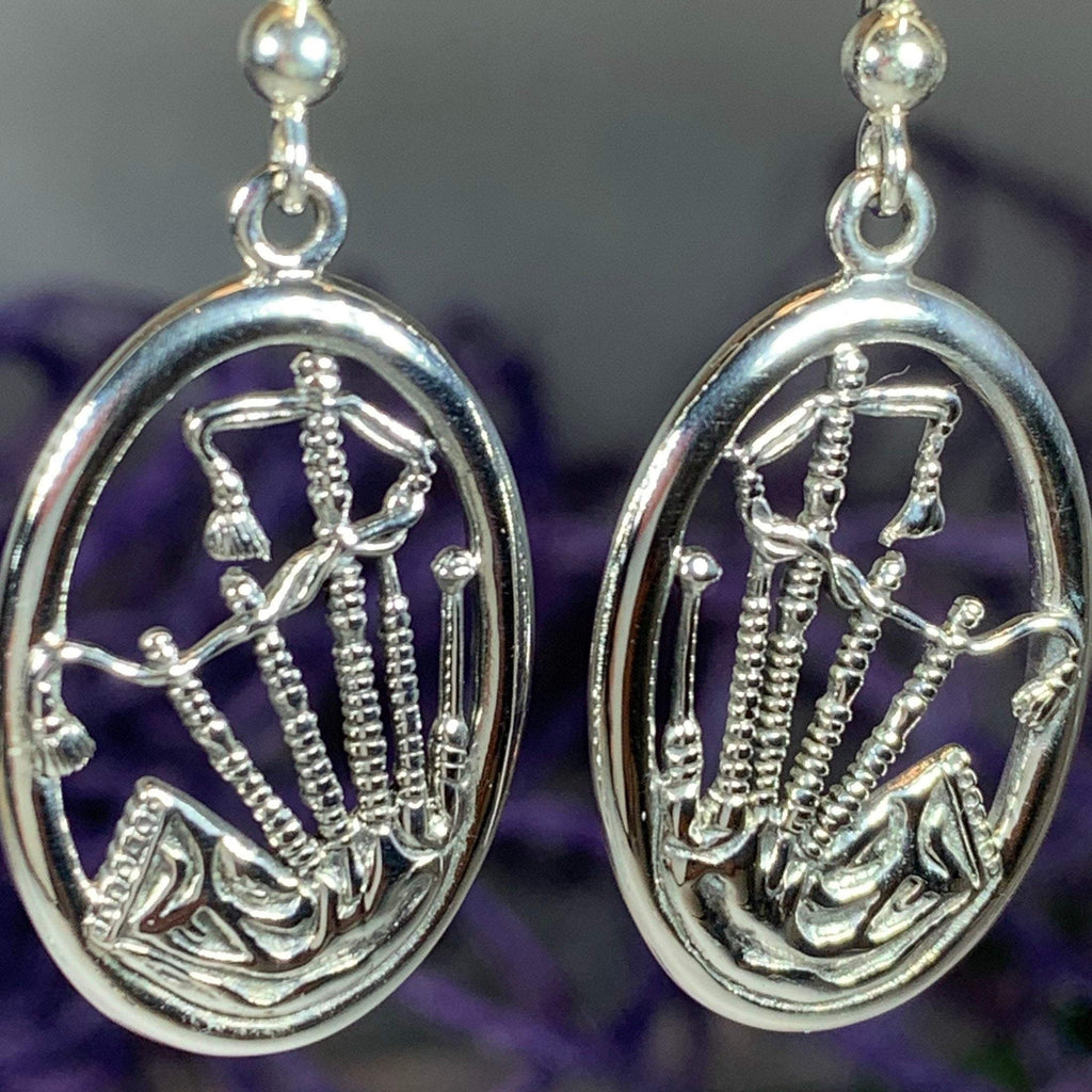 Celtic Bagpipes Earrings in Sterling Silver