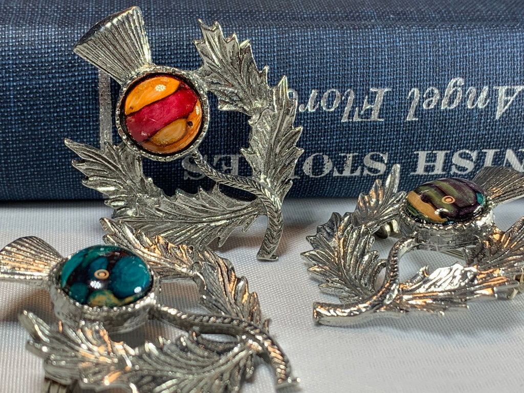Pewter Heathergems Thistle Brooch - Handmade in Scotland