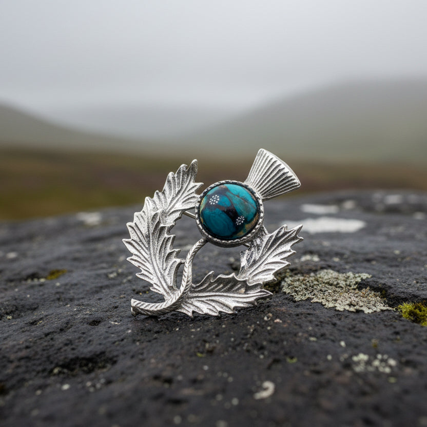 Pewter Heathergems Thistle Brooch - Handmade in Scotland