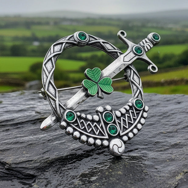Large Irish Shamrock Shield Kilt Pin