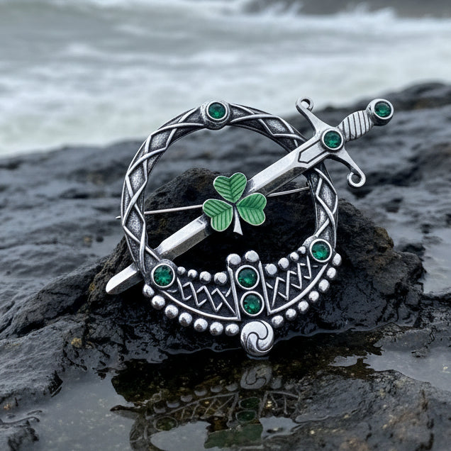 Large Irish Shamrock Shield Kilt Pin