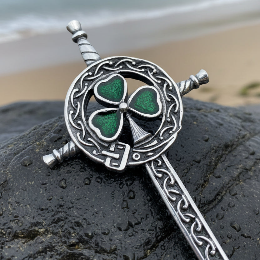 Irish Shamrock Sword Kilt Pin